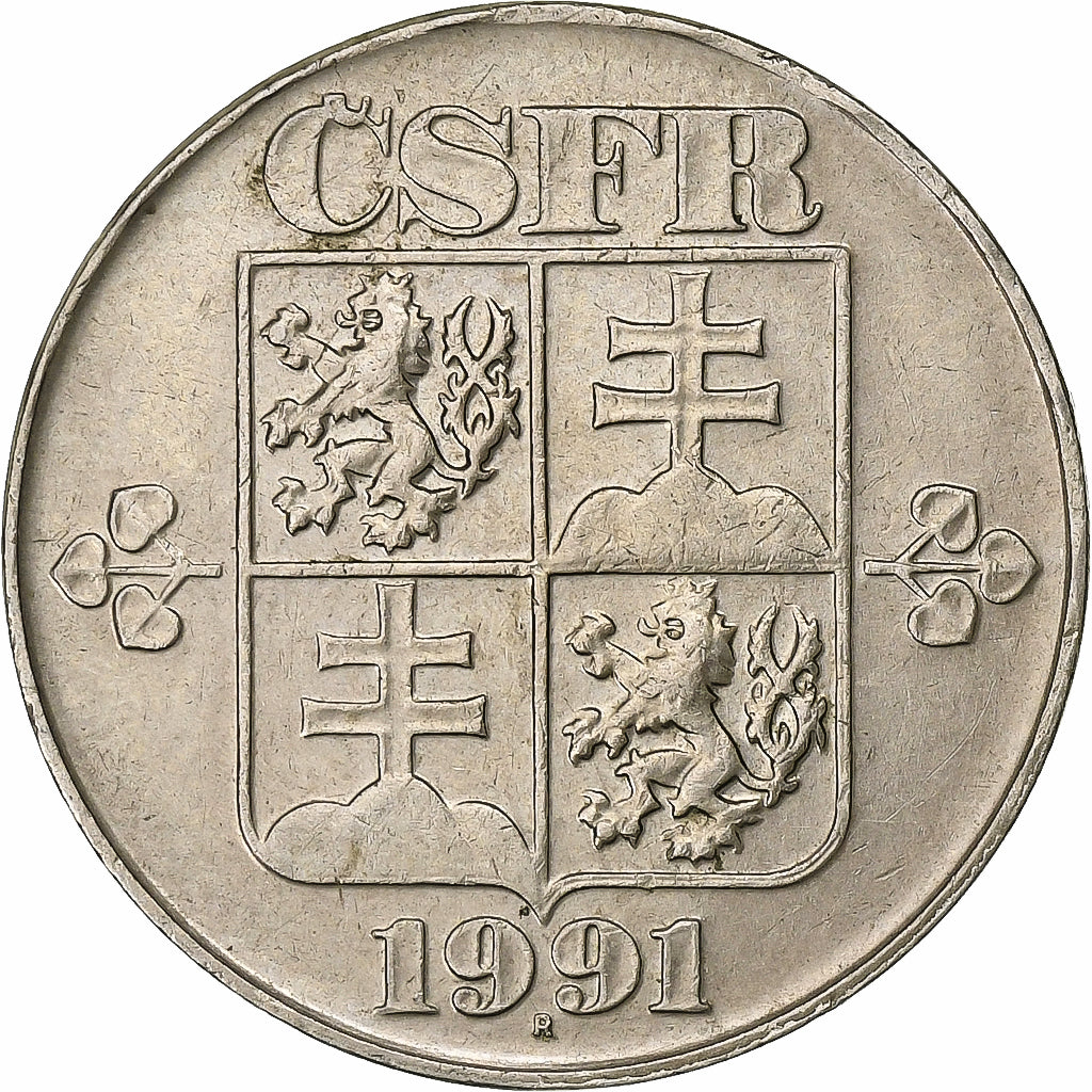 Czechoslovakia, 2 Koruny, 1991, Copper-nickel, AU(50-53), KM:148