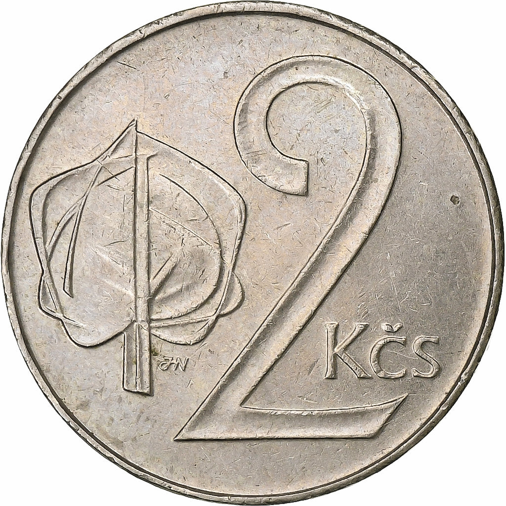 Czechoslovakia, 2 Koruny, 1991, Copper-nickel, AU(50-53), KM:148