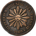 Urugwaj, 2 Centesimos, 1869, Uruguay Mint, Brązowy, EF(40-45), KM:12