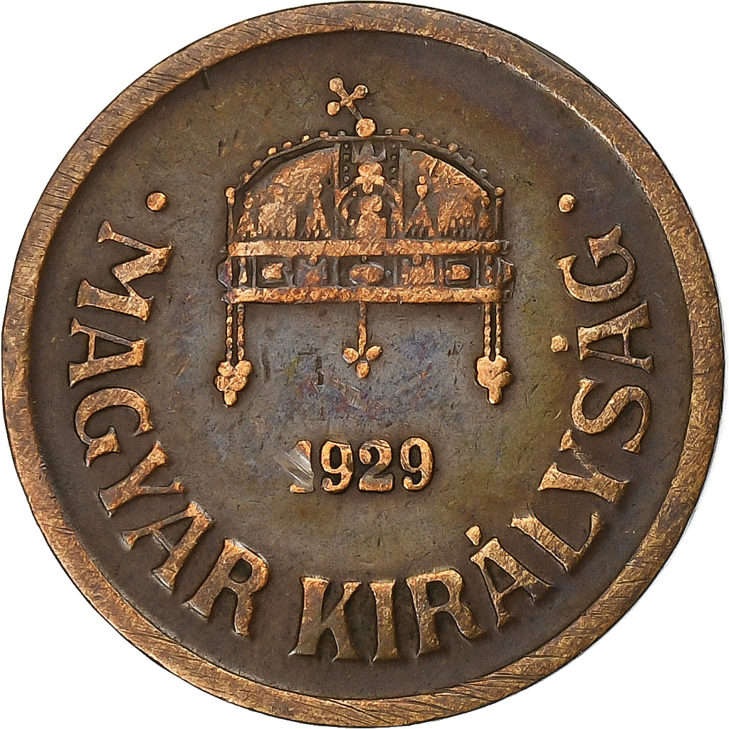 Hongarije, 2 Filler, 1929, Budapest, Bronzen, ZF+, KM:506