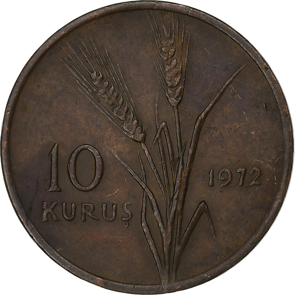 Turkije, 10 Kurus, 1972, Bronzen, ZF, KM:891.2