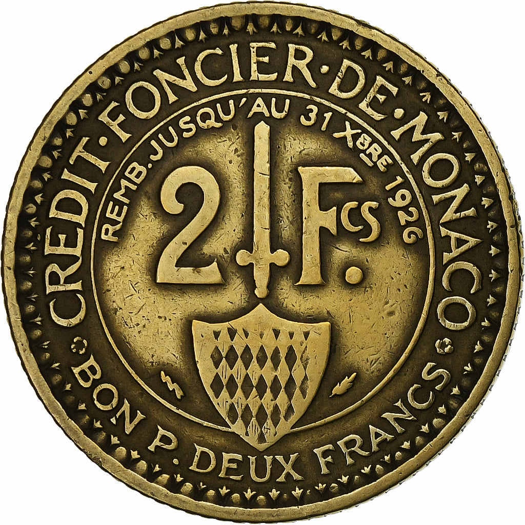 Mónaco, Louis II, 2 Francs, 1924, Aluminio - bronce, MBC+, Gadoury:MC129
