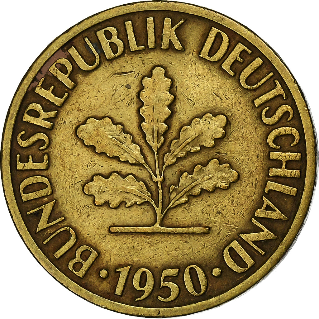 GERMANY - FEDERAL REPUBLIC, 10 Pfennig, 1950, Hambourg, Brass Clad Steel