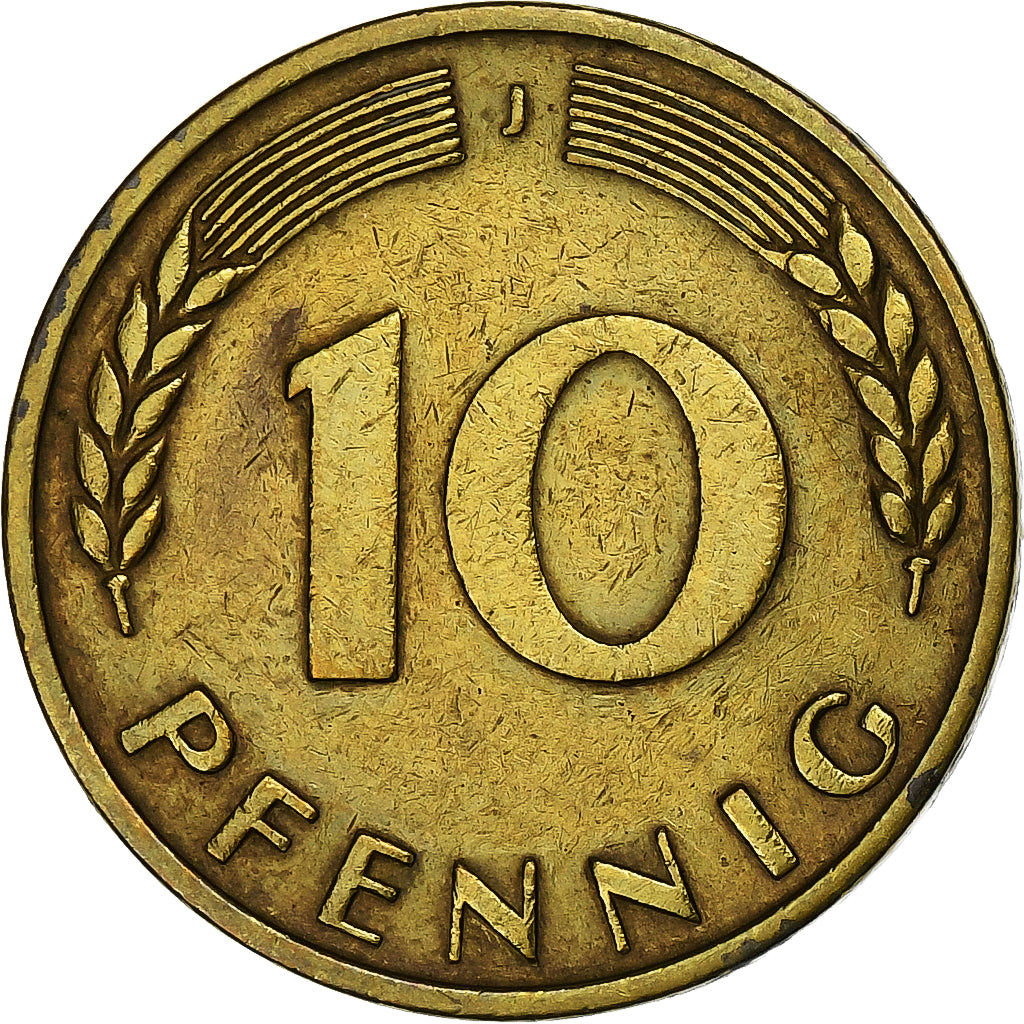 GERMANY - FEDERAL REPUBLIC, 10 Pfennig, 1950, Hambourg, Brass Clad Steel