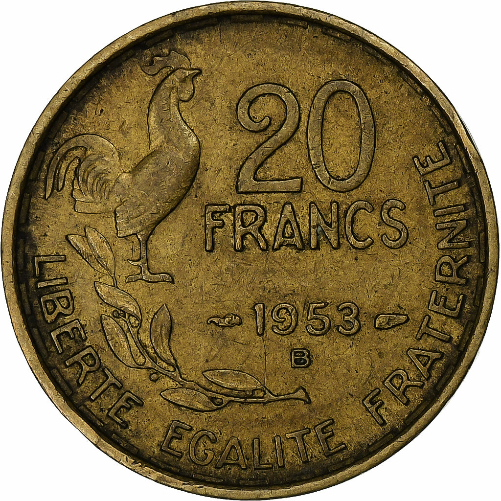 Francja, 20 Francs, Guiraud, 1953, Beaumont - Le Roger, Aluminium-Brąz