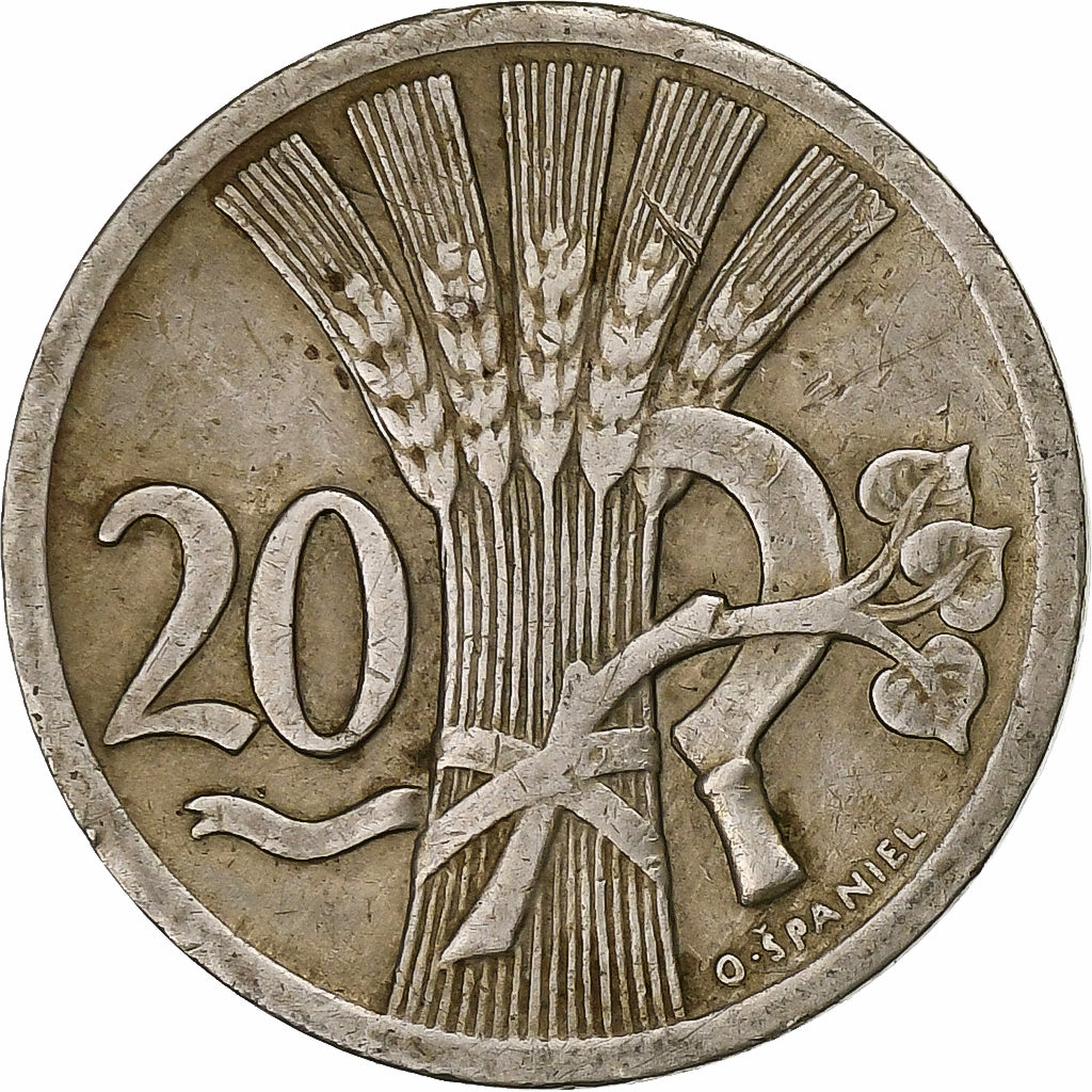 Czechosłowacja, 20 Haleru, 1926, Miedź-Nikiel, VF(20-25), KM:1
