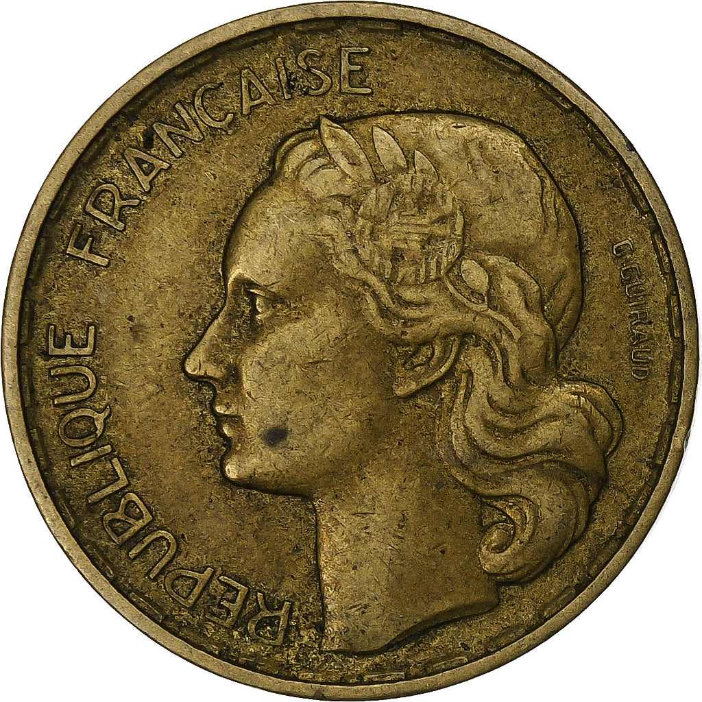 Francia, 20 Francs, Guiraud, 1953, Beaumont - Le Roger, Alluminio-bronzo, BB