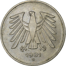 GERMANY - FEDERAL REPUBLIC, 5 Mark, 1981, Karlsruhe, Copper-Nickel Clad Nickel