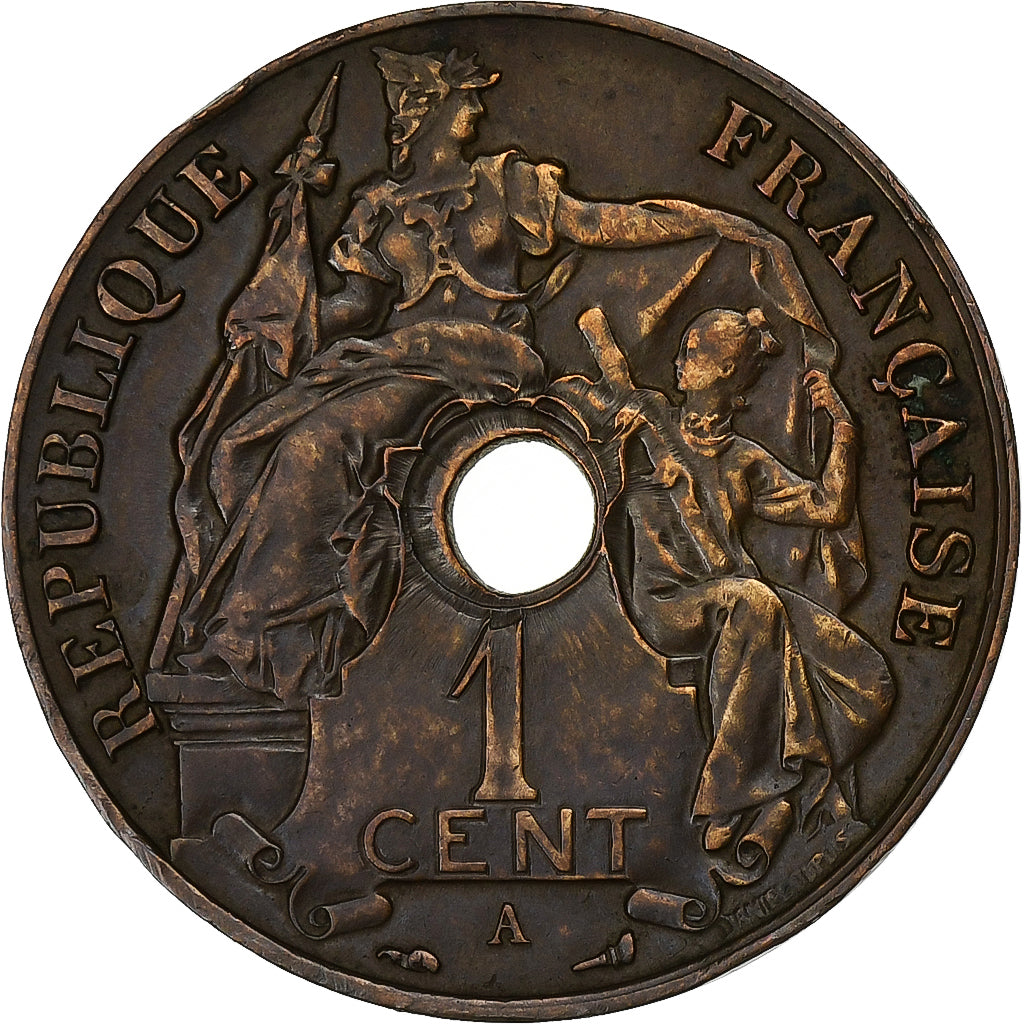 FRENCH INDO-CHINA, Cent, 1921, Paris, Bronze, AU(50-53), Lecompte:82, KM:12.1
