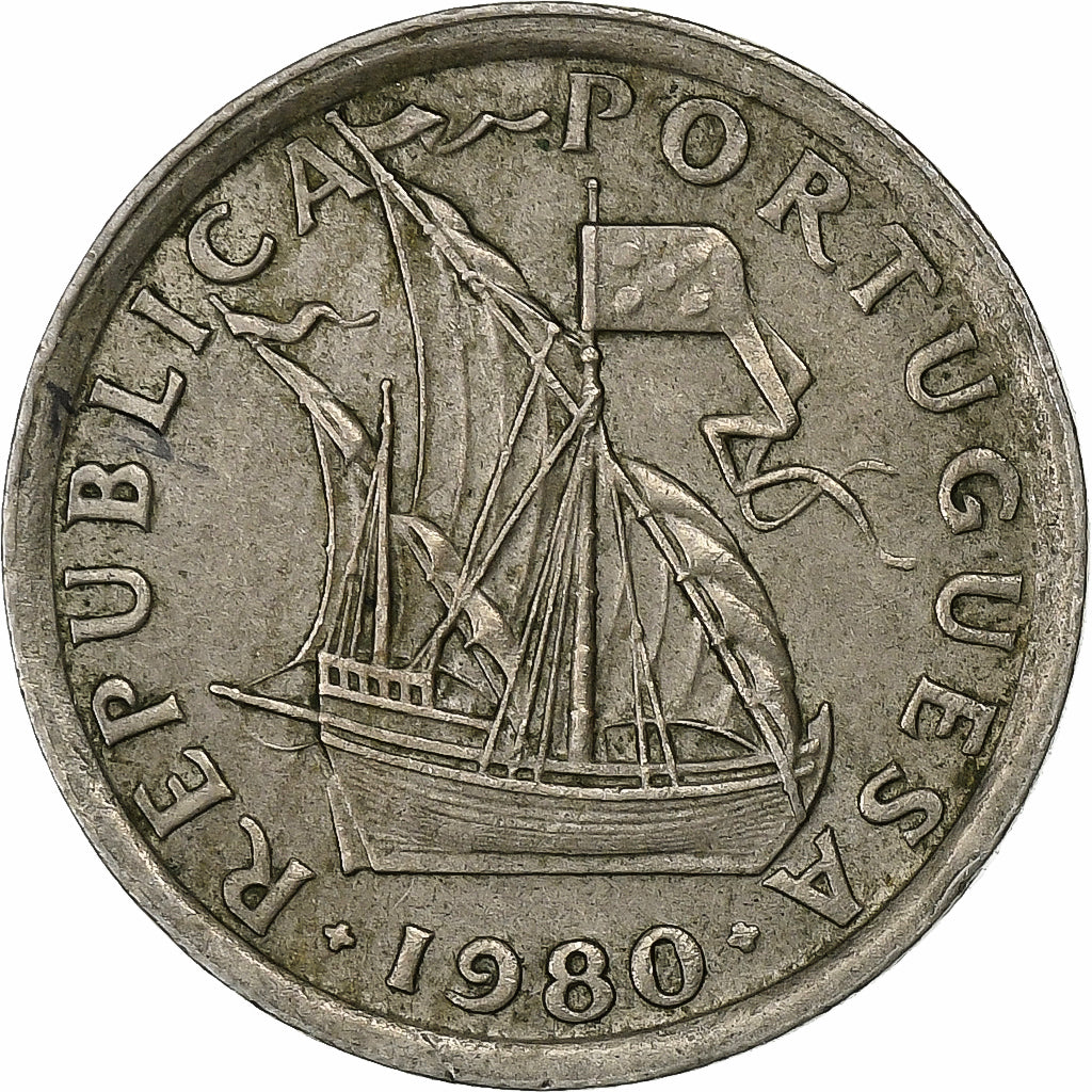 Portugal, 2-1/2 Escudos, 1980, Miedź-Nikiel, AU(50-53), KM:590