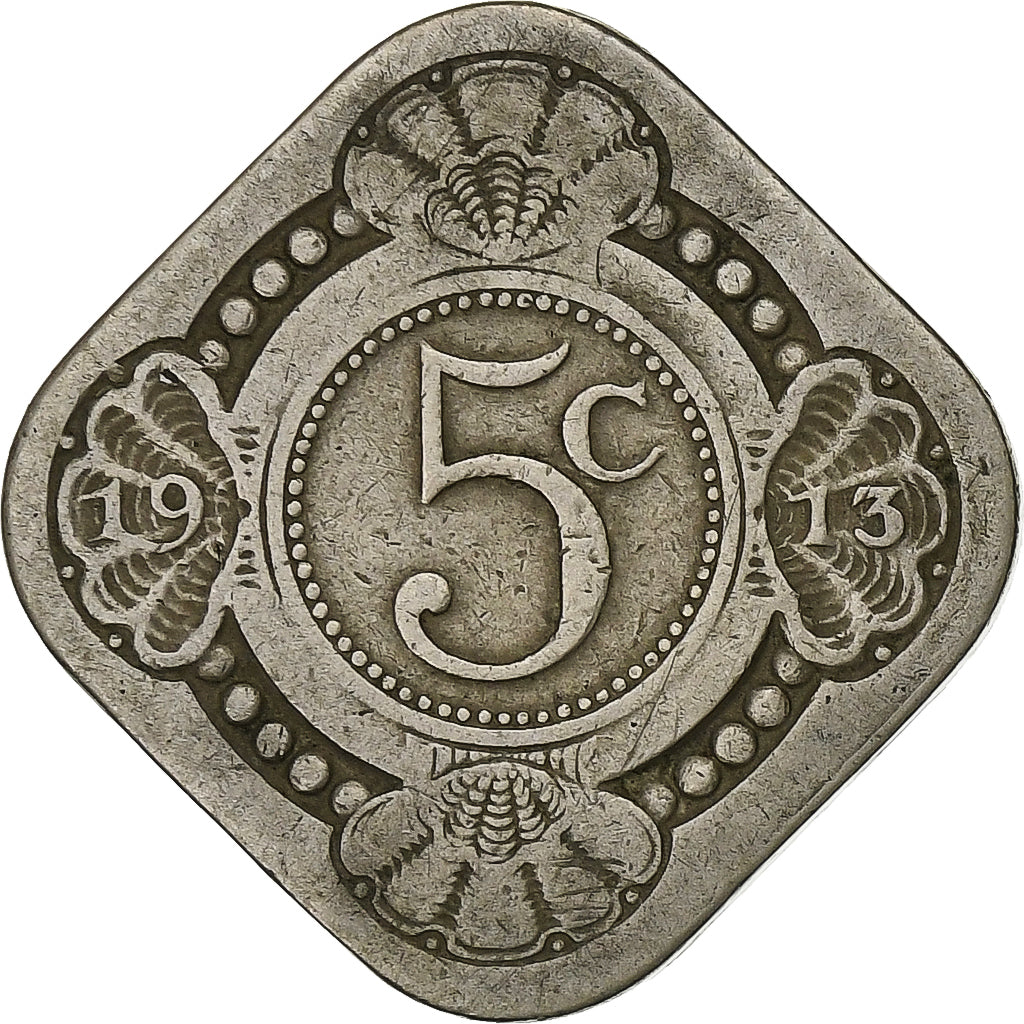 Netherlands, Wilhelmina I, 5 Cents, 1913, Copper-nickel, EF(40-45), KM:153