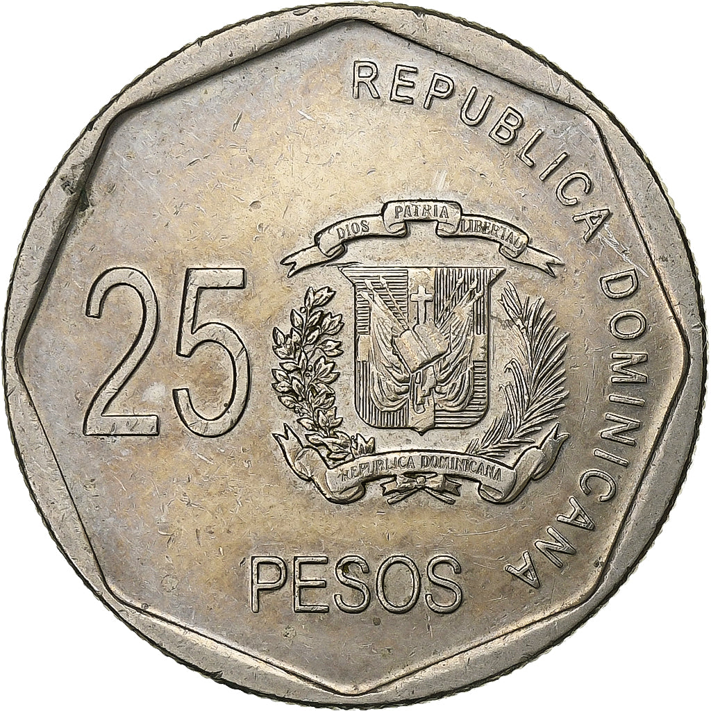 Coin, Dominican Republic, 25 Pesos, 2008, MS(63), Copper-nickel, KM:107