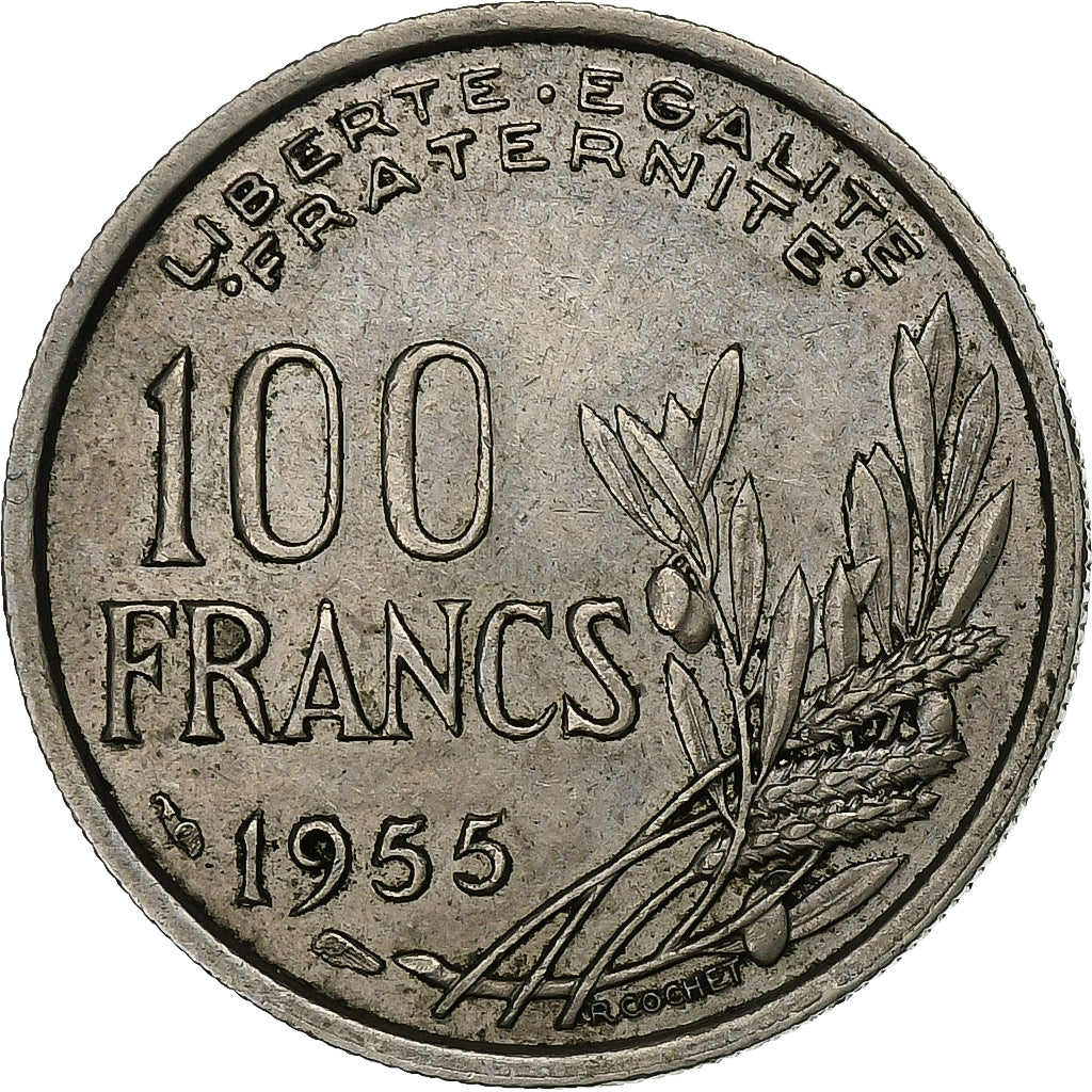 France, 100 Francs, Cochet, 1955, Paris, Copper-nickel, EF(40-45), Gadoury:897