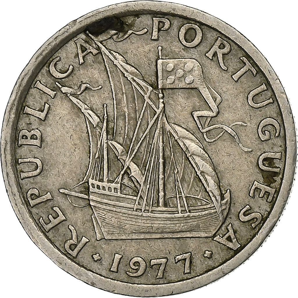 Portugal, 2-1/2 Escudos, 1977, Miedź-Nikiel, AU(50-53), KM:590