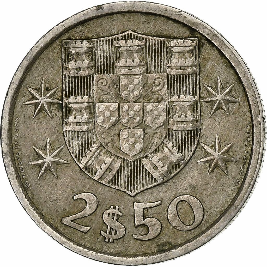 Portugal, 2-1/2 Escudos, 1977, Miedź-Nikiel, AU(50-53), KM:590