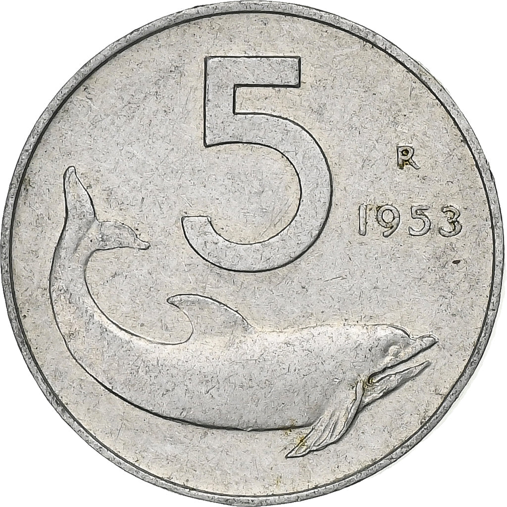 Moneta, Włochy, 5 Lire, 1953, Rome, VF(30-35), Aluminium, KM:92