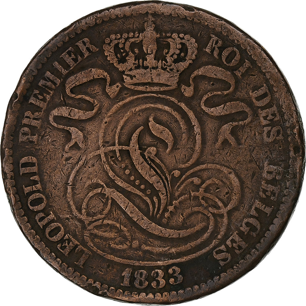 Belgium, Leopold I, 10 Centimes, 1833, Copper, VF(30-35), KM:2.1
