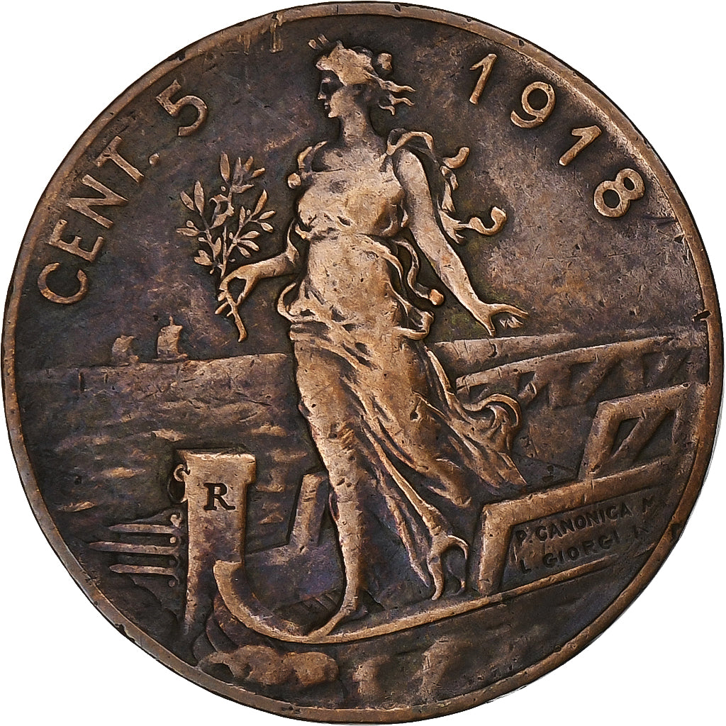 Italien, 5 Centesimi, 1918, Bronze, S+