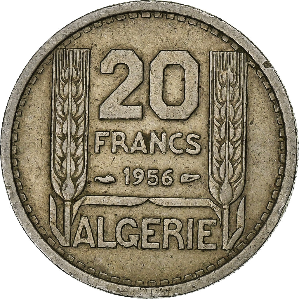 Algeria, 20 Francs, 1956, Paris, Rame-nichel, BB+, Lecompte:49, KM:91