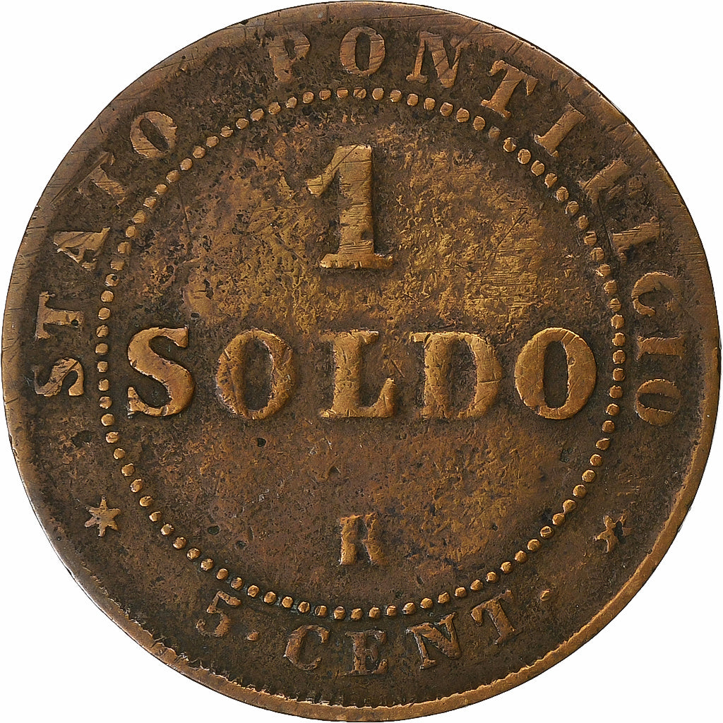 ESTADOS ITALIANOS, PAPAL STATES, Pius IX, Soldo, 5 Centesimi, 1866, Rome, Cobre