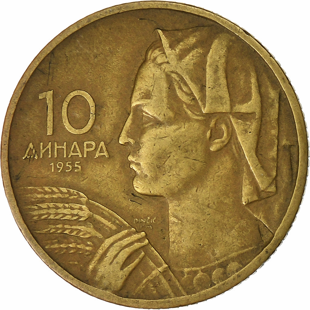 Jugoslávia, 10 Dinara, 1955, Alumínio-Bronze, EF(40-45), KM:33