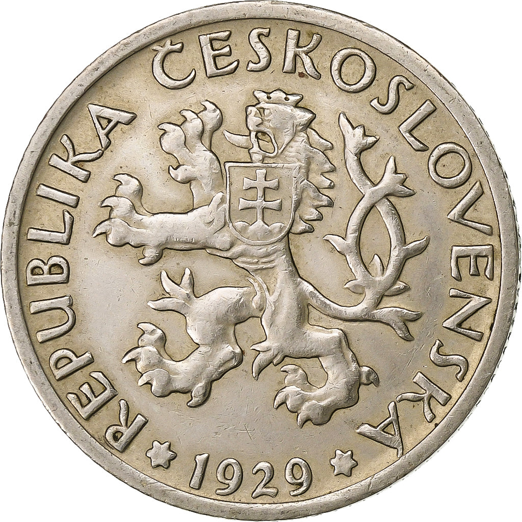 Czechoslovakia, Koruna, 1929, Copper-nickel, EF(40-45), KM:4