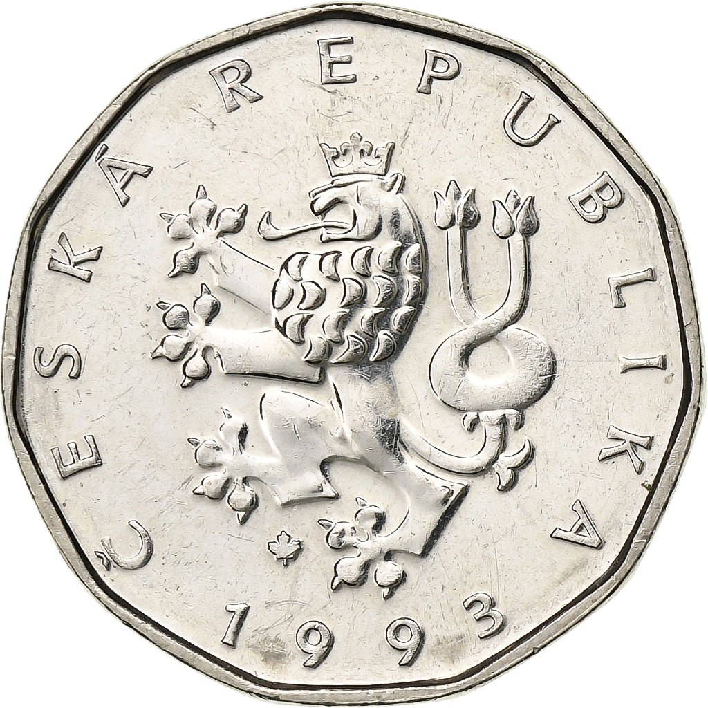 República Checa, 2 Koruny, 1993, Níquel chapado en acero, EBC+, KM:9