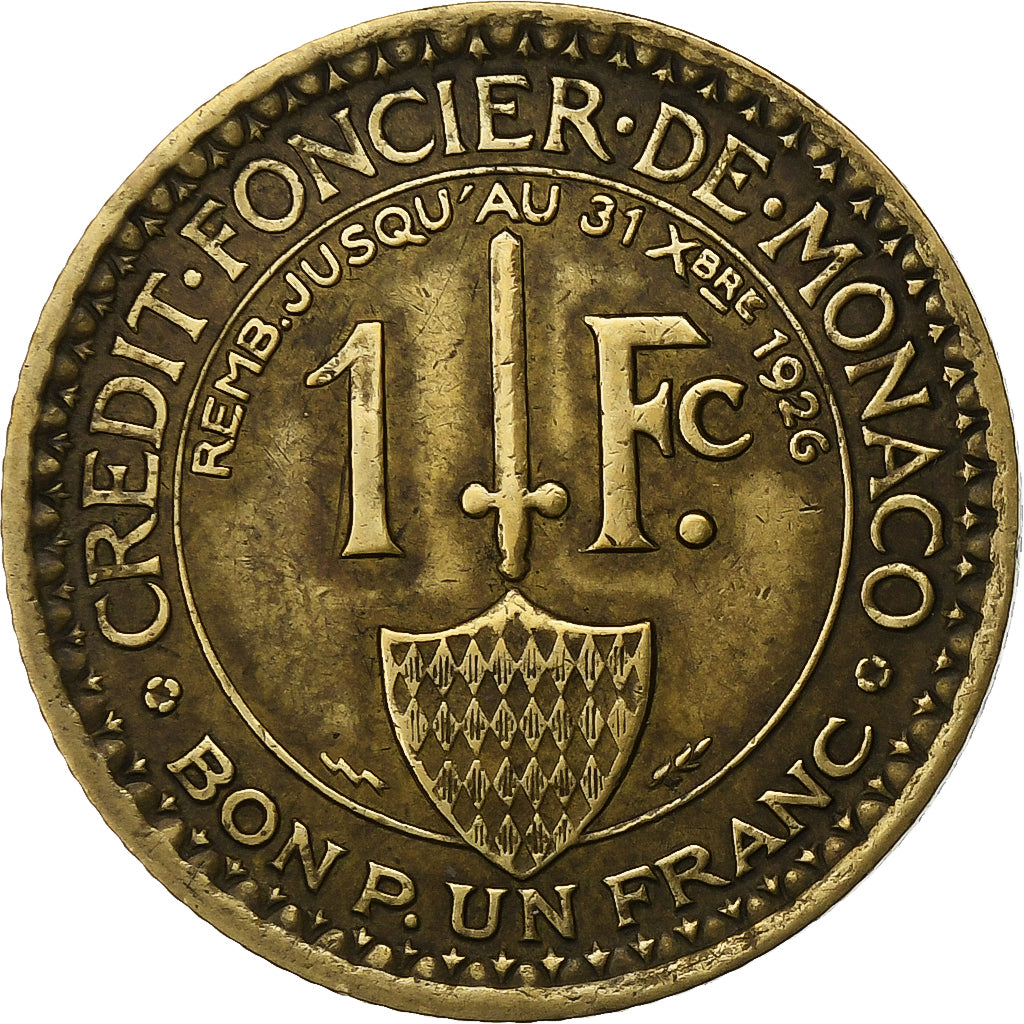 Monaco, Louis II, Franc, 1924, Poissy, Aluminum-Bronze, AU(50-53)