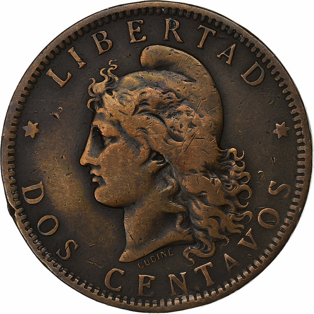 Argentina, 2 Centavos, 1891, Bronce, BC+, KM:33