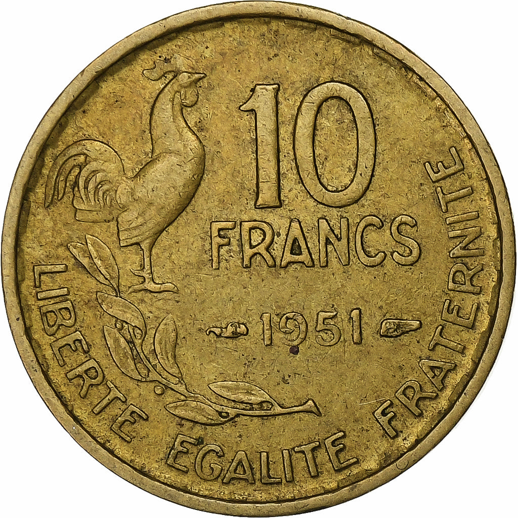 Francja, 10 Francs, Guiraud, 1951, Paris, Aluminium-Brąz, EF(40-45)