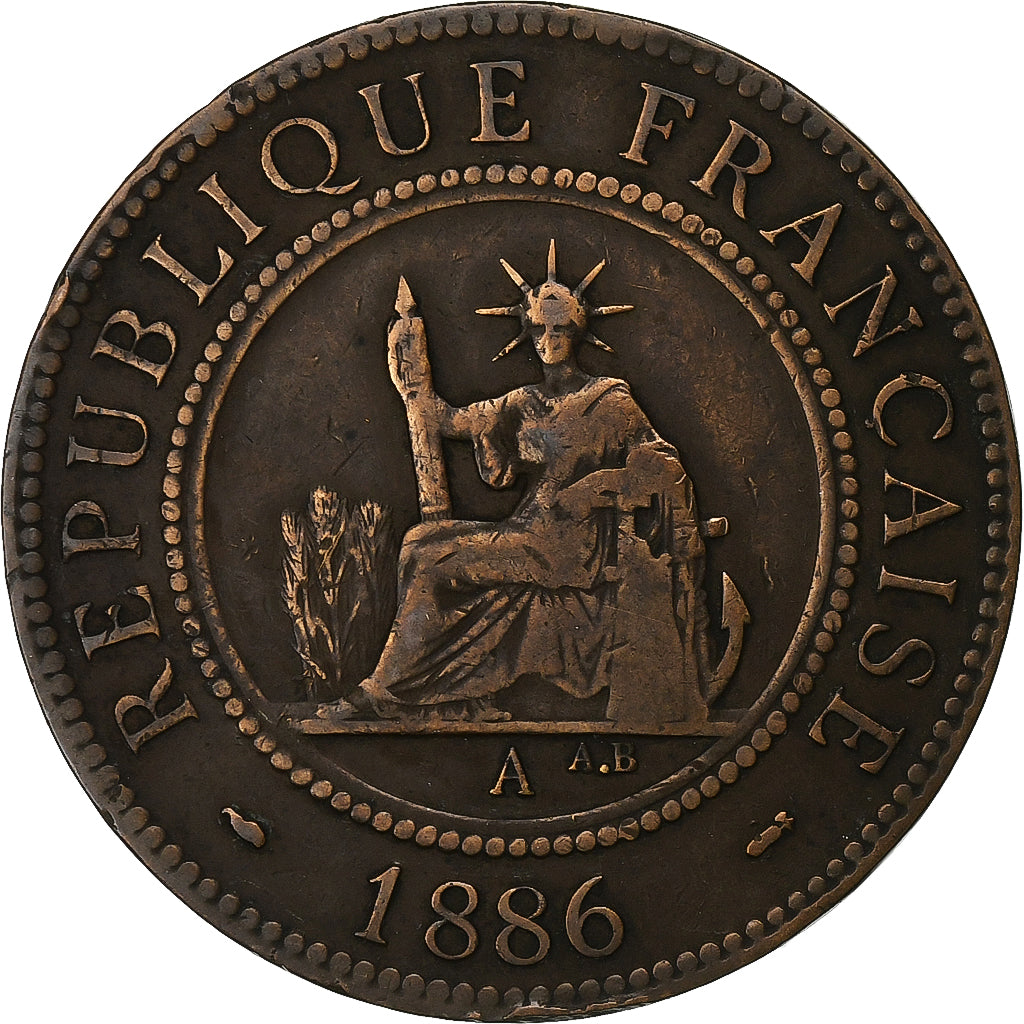 FRENCH INDO-CHINA, Cent, 1886, Bronze, VF(30-35), KM:1