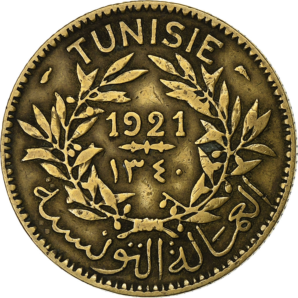 Tunísia, Anonymous, 2 Francs, 1921/AH1340, Paris, Alumínio-Bronze, EF(40-45)