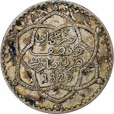 Morocco, 'Abd al-Hafiz, Rial, 10 Dirhams, 1911, bi-Bariz, Silver, EF(40-45)