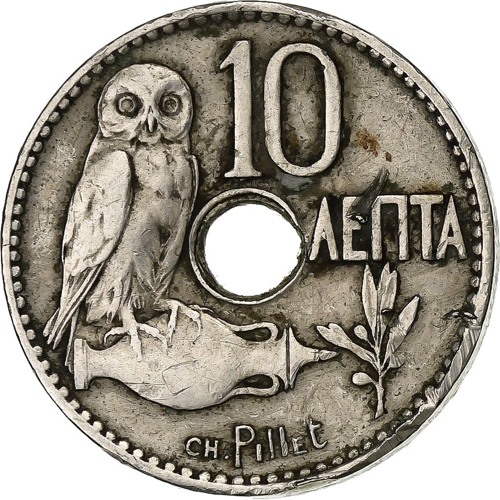 Griekenland, George I, 10 Lepta, 1912, Nickel, ZF, KM:63