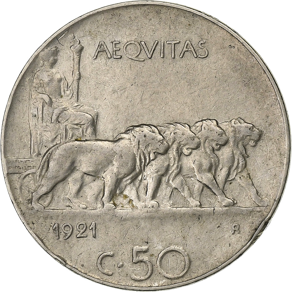 Italie, Vittorio Emanuele III, 50 Centesimi, 1921, Rome, Nickel, TTB, KM:61.1