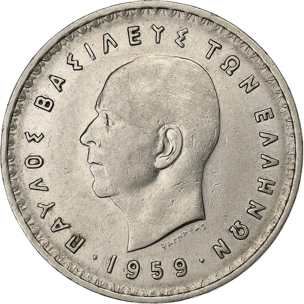 Münze, Griechenland, Paul I, 10 Drachmai, 1959, SS, Nickel, KM:84