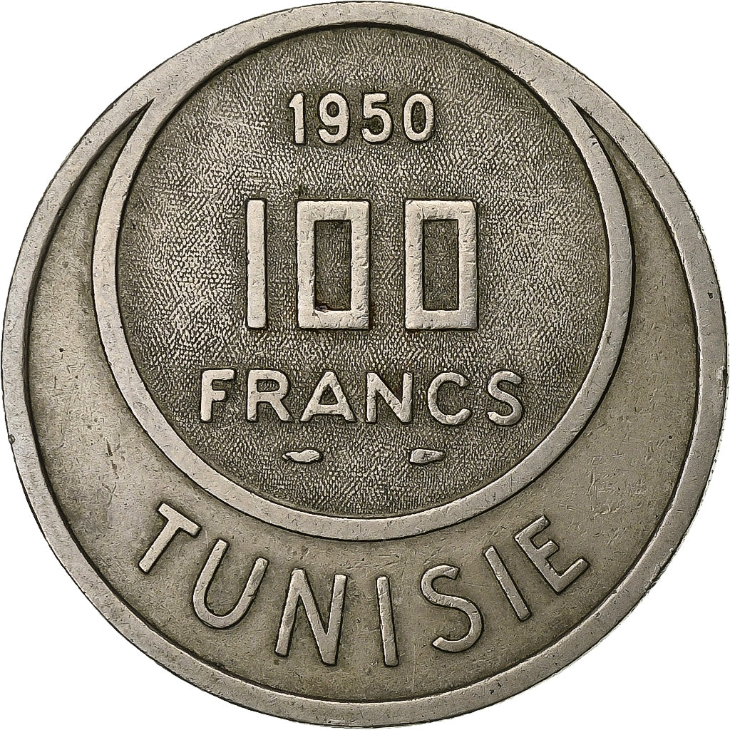 Tunisia, Muhammad al-Amin Bey, 100 Francs, 1950, Copper-nickel, AU(55-58)