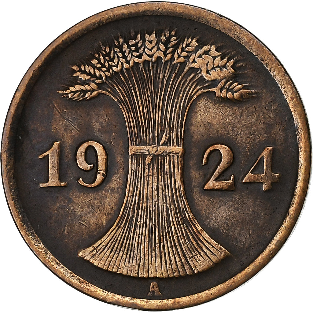 Allemagne, République de Weimar, 2 Reichspfennig, 1924, Berlin, Bronze, TTB