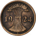 Allemagne, République de Weimar, 2 Reichspfennig, 1924, Berlin, Bronze, TTB