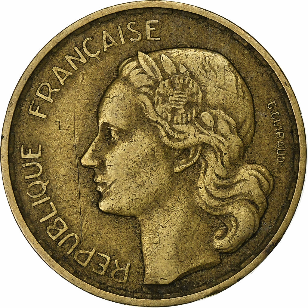 Francia, 20 Francs, Guiraud, 1952, Alluminio-bronzo, BB, Gadoury:880, KM:917.1
