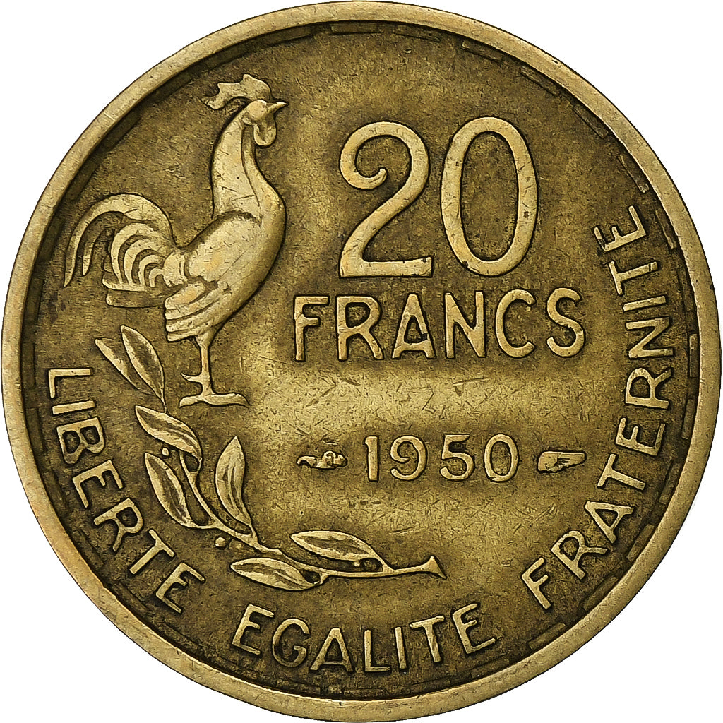 Francja, 20 Francs, 1950, Aluminium-Brąz, EF(40-45), Gadoury:865, KM:E93