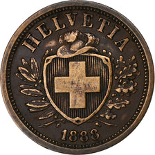 Switzerland, 2 Rappen, 1888, Bronze, AU(50-53), KM:4.1