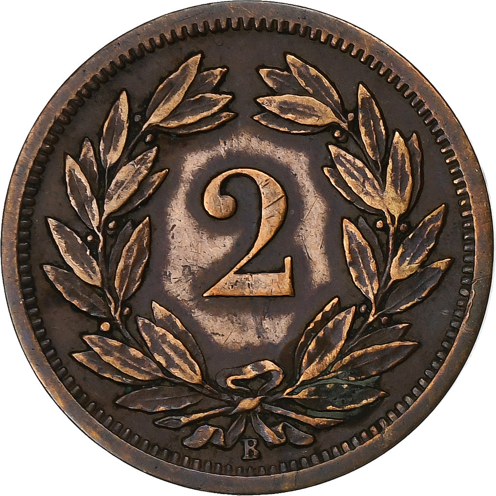 Switzerland, 2 Rappen, 1888, Bronze, AU(50-53), KM:4.1