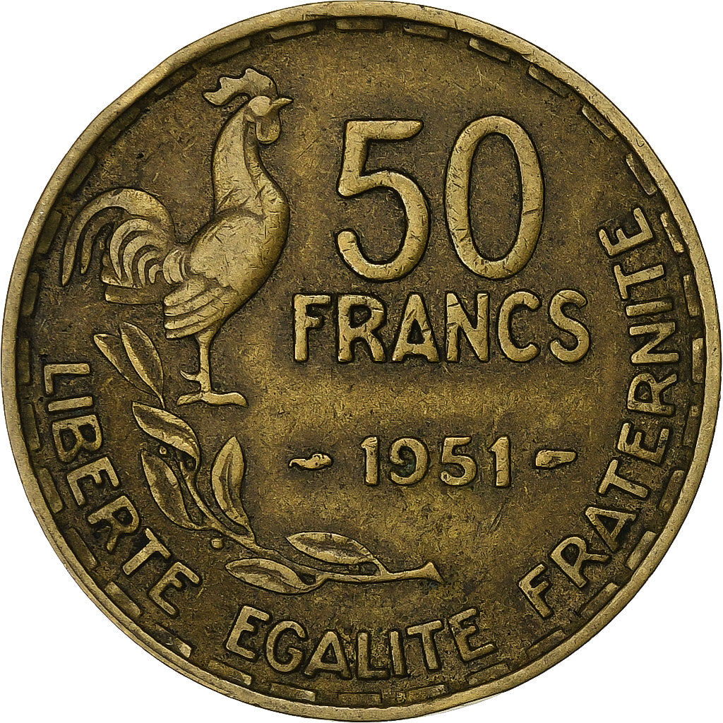 France, 50 Francs, Guiraud, 1951, Paris, Aluminum-Bronze, EF(40-45), Le