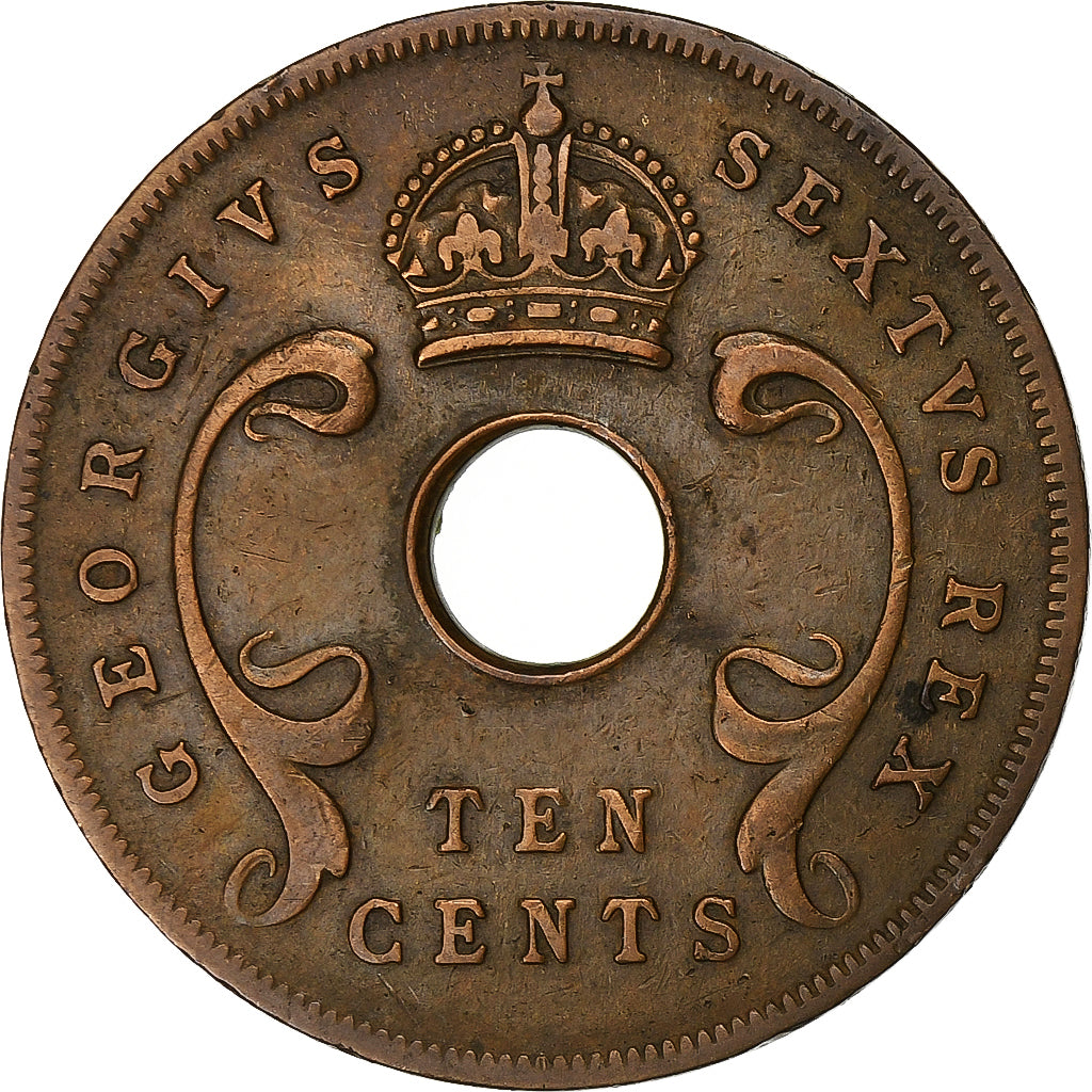 EAST AFRICA, George VI, 10 Cents, 1949, Bronze, EF(40-45), KM:34