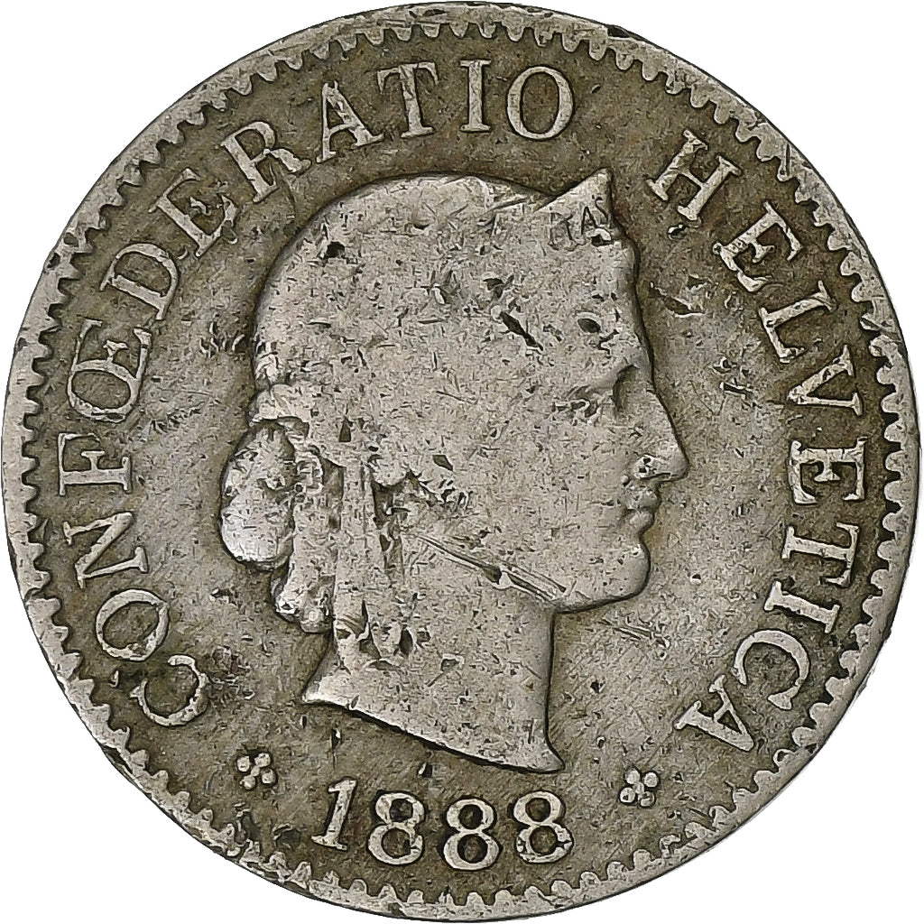 Switzerland, 5 Rappen, 1888, Bern, Copper-nickel, VF(30-35), KM:26