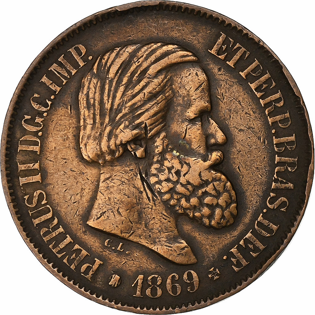Brazil, Pedro II, 20 Reis, 1869, Bronze, EF(40-45), KM:474
