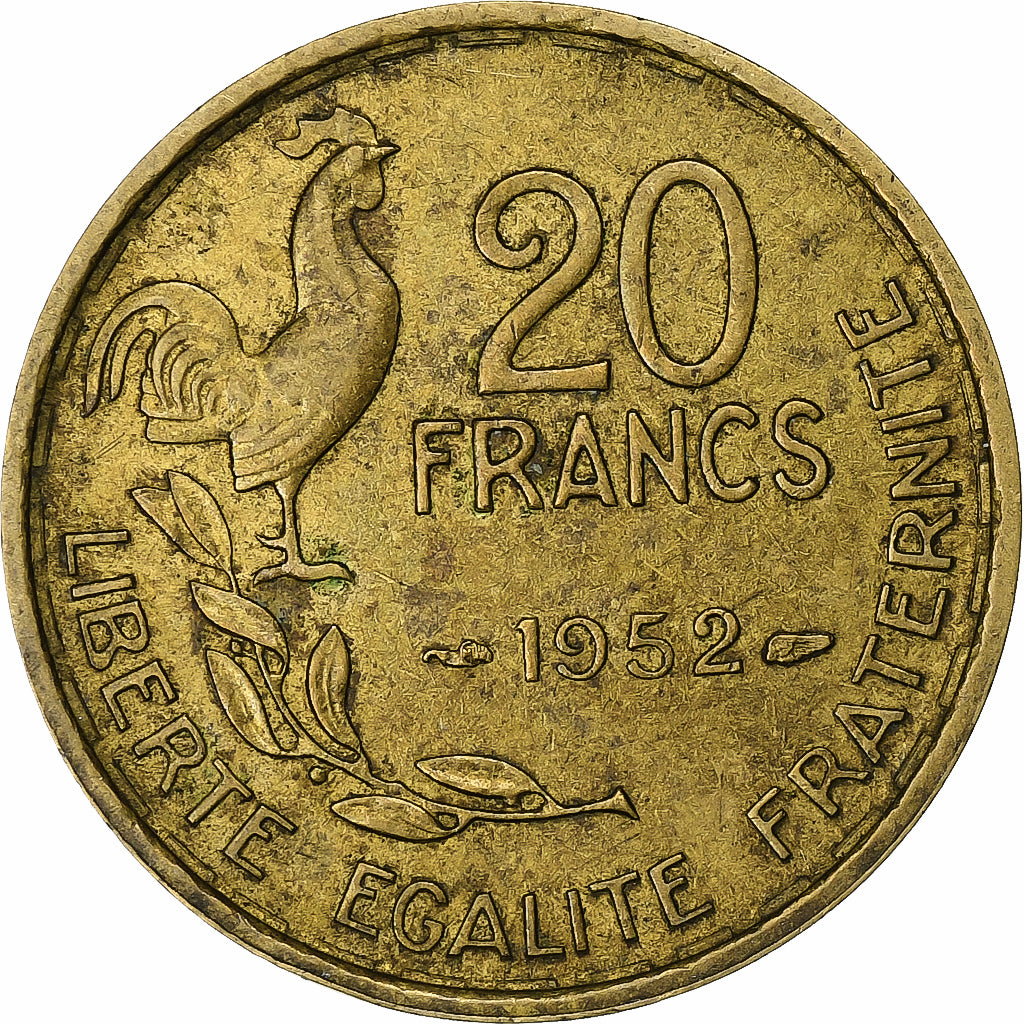 Francja, 20 Francs, Guiraud, 1952, Aluminium-Brąz, EF(40-45), Gadoury:865