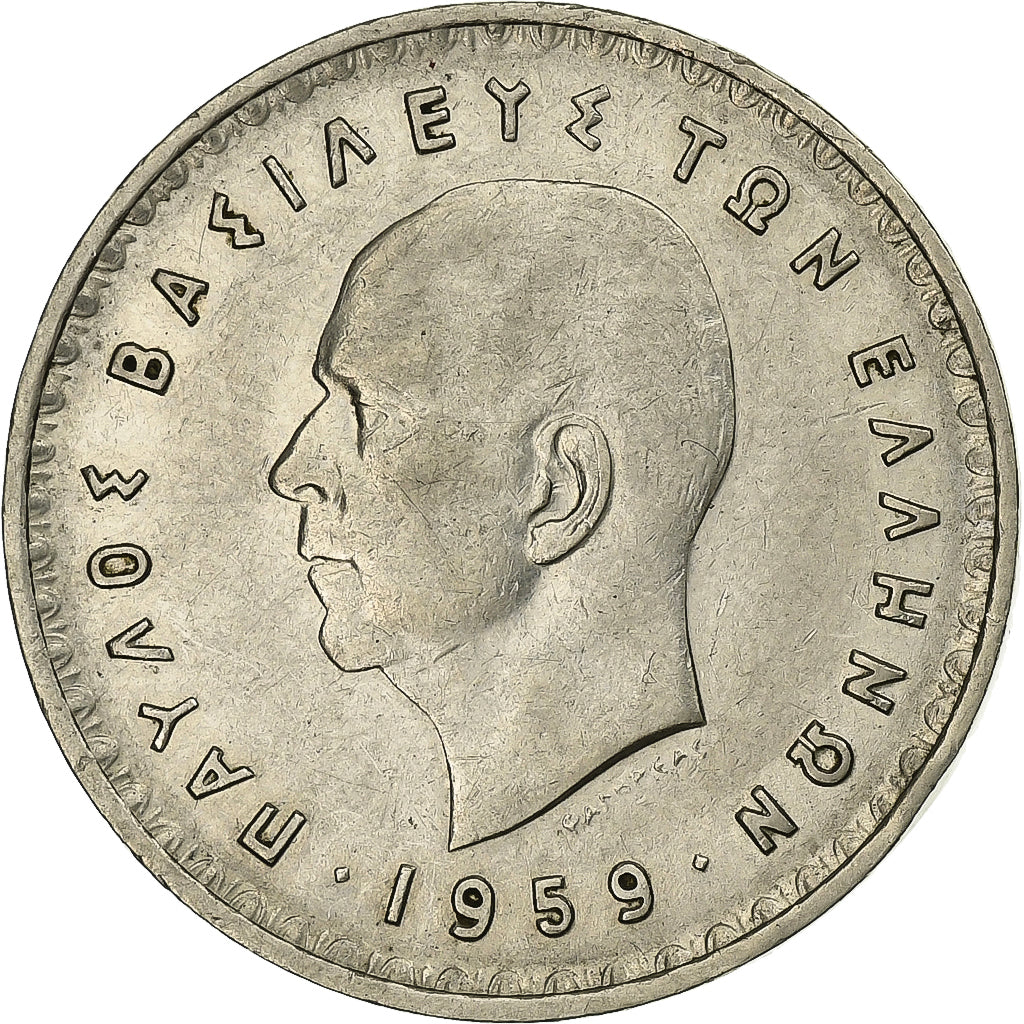 Greece, Paul I, 10 Drachmai, 1959, Nickel, VF(30-35), KM:84