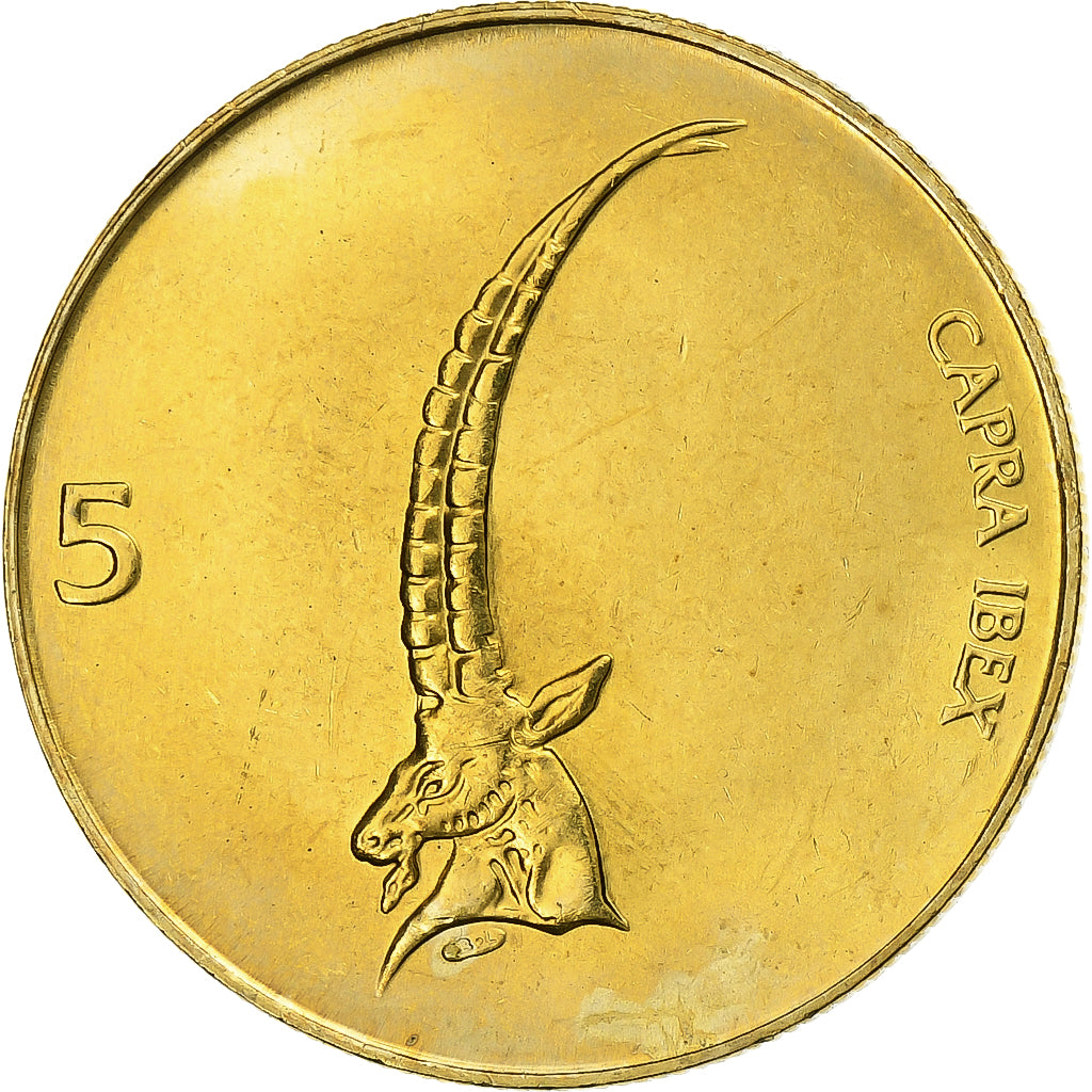 Slovenia, 5 Tolarjev, 2000, Nickel-brass, MS(60-62), KM:6